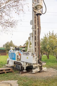 Water well drill. Industrial machinery drilling with mining tower. Engineering equipment