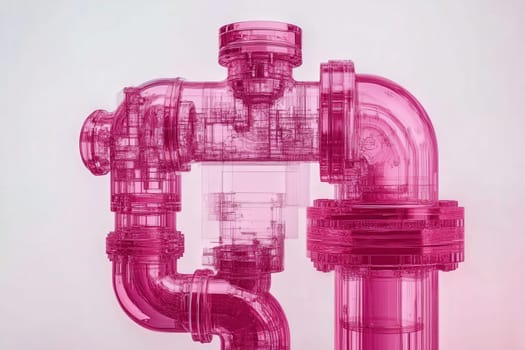 The image features a handheld diagnostic device designed for inspecting transparent pink pipes within a laboratory environment. The focus is on the tools intricate features.