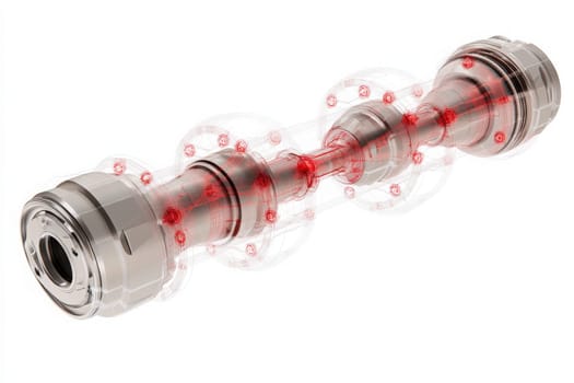 A handheld diagnostic tool is displayed, showcasing its capability to analyze mechanical parts effectively. The design emphasizes precision and technical detail, essential for accurate diagnostics.