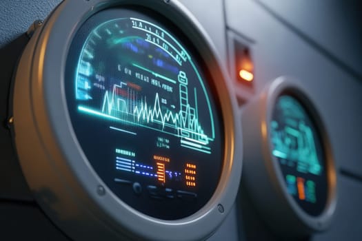 A smart utility meter is monitoring energy usage in a residential area, showcasing digital readings and consumption patterns.