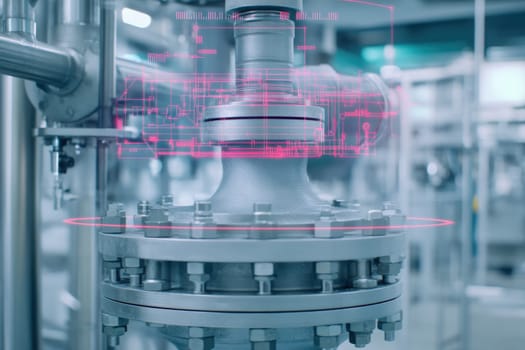 A portable diagnostic tool is shown examining industrial machinery in a modern facility. The tool interacts with the equipment through advanced technology for performance evaluation.