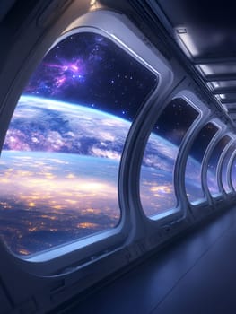 A breathtaking view of Earth and the cosmos from a spacecraft window, showcasing the beauty of space.