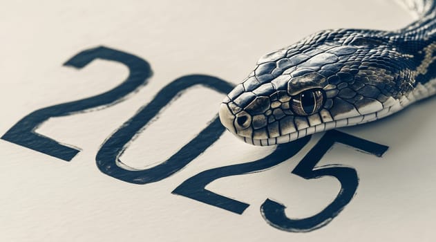 A snake lays gracefully over the number 2025, symbolizing transformation and new beginnings.