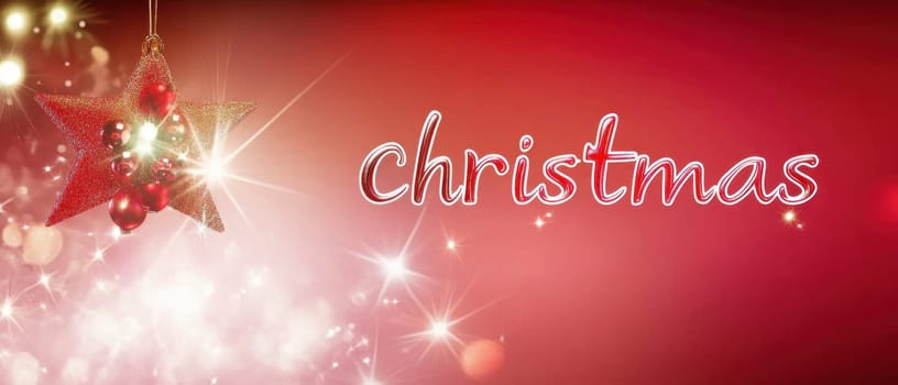 A red and gold star ornament hangs against a vibrant background creating a cheerful atmosphere for Christmas celebrations.
