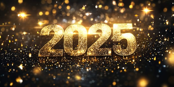 A vibrant display of sparkling lights highlights the number 2025, creating a festive atmosphere for New Year celebrations.