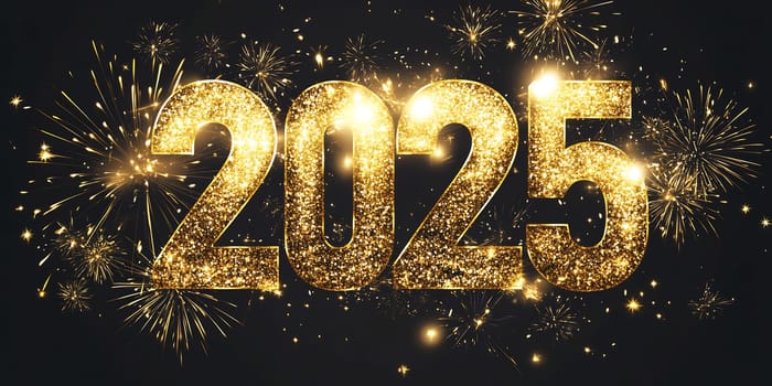 Golden 2025 surrounded by vibrant fireworks marks the celebration of a new year filled with hope and joy.