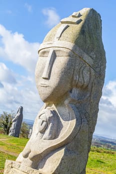 Carnoët, Bretagne, France - March 22th 2017 : This granite statue by sculptor Jacques Dumas represents Saint Samson in Brittany's Valley of the Saints in Carnoet, Bretagne