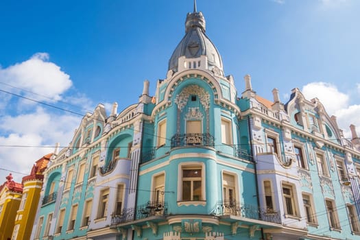 Oradea, Romania - October 07, 2024: Moskovits Miksa Palace magnificent Art Nouveau building in Oradea city, Romania