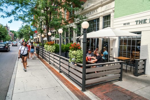 Cincinnati, Ohio, July 30, 2022: One of many outdoor cafes in Over The Rhine area in Cincinnati, OH, making it a popular destination for locals and visitors