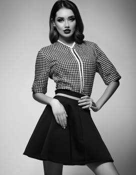 portrait of pretty young woman in black and white, AI generated image
