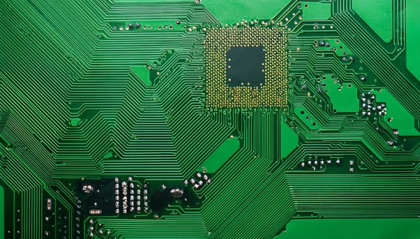 detail of an electronic printed circuit board PCB, AI generated image