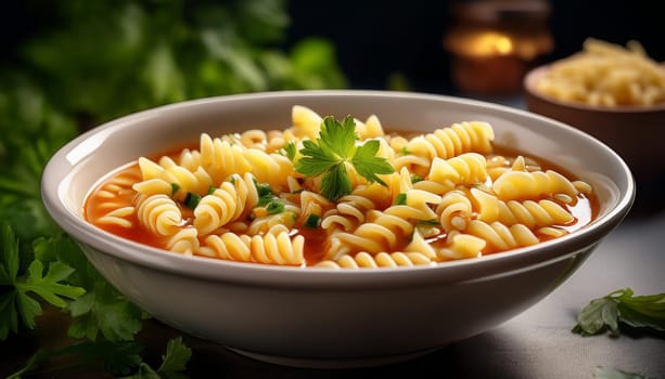vegetarian fusilli pasta minestrone, AI generated image
