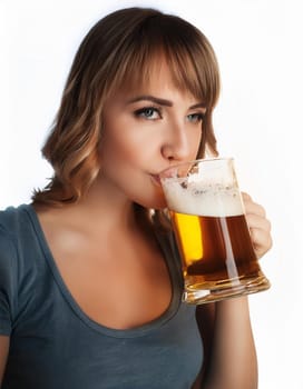 pretty young woman drinking beer, AI generated image