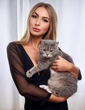 pretty young woman with a cat, AI generated image