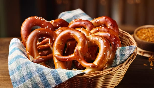 brezel german food in a basket, AI generated image