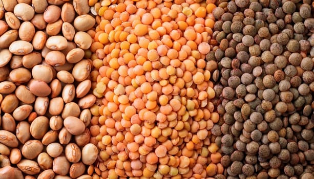 mixed lentils beans top flat view, AI generated image