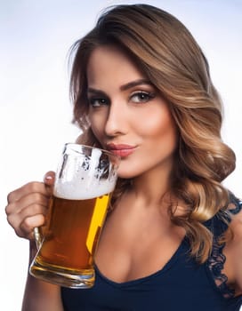 pretty young woman drinking beer, AI generated image
