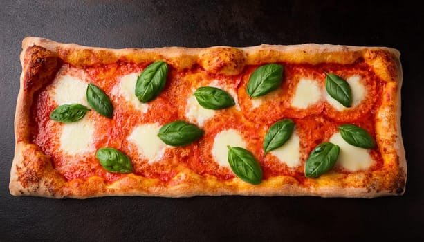 pizza margherita top flat view, AI generated image
