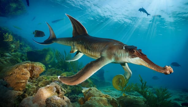 prehistoric sea creatures underwater, AI generated image