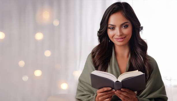 pretty young woman reading a book, AI generated image