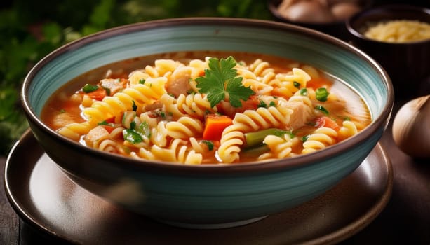 vegetarian fusilli pasta minestrone, AI generated image