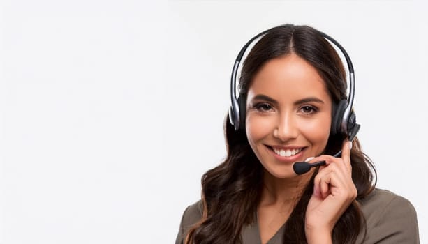 beautiful smiling woman with headset in a call centre
