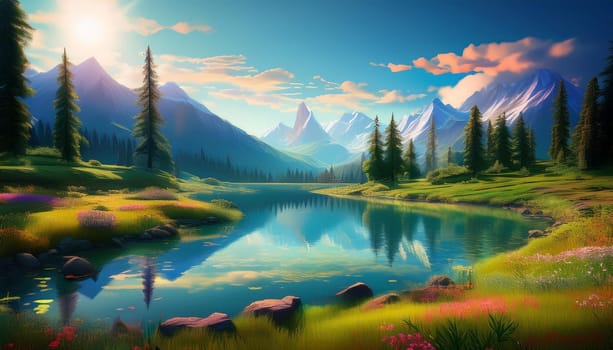 tranquil mountain landscape scenery, AI generated image