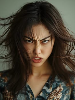 Angry Serious Asian Woman Emotional Lady Portrait