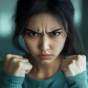 Angry Serious Asian Woman Emotional Lady Portrait