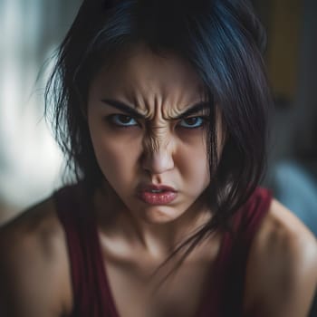 Angry Serious Asian Woman Emotional Lady Portrait