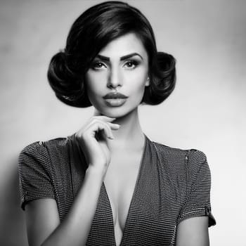 portrait of pretty young woman in black and white, AI generated image