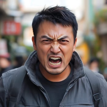 Angry Asian Man Emotional Guy Portrait