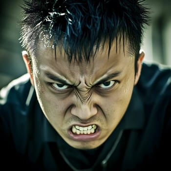 Angry Asian Man Emotional Guy Portrait