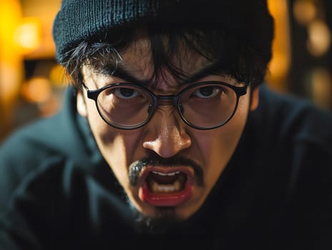 Angry Asian Man Emotional Guy Portrait