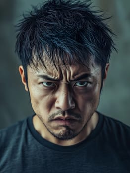 Angry Asian Man Emotional Guy Portrait