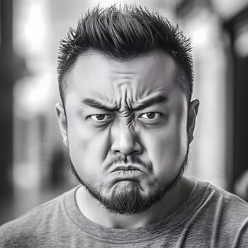 Angry Asian Man Emotional Guy Portrait