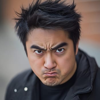 Angry Asian Man Emotional Guy Portrait