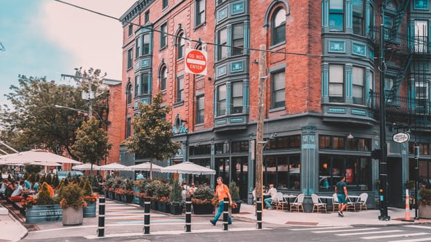 Cincinnati, Ohio, July 30, 2022: One of many outdoor cafes in Over The Rhine area in Cincinnati, OH, making it a popular destination for locals and visitors