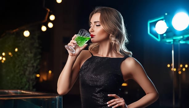 gorgeous woman drinking absinthe, AI generated image