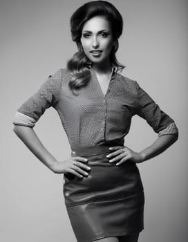 portrait of pretty young woman in black and white, AI generated image