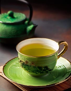 cup of gunpowder green tea, AI generated image