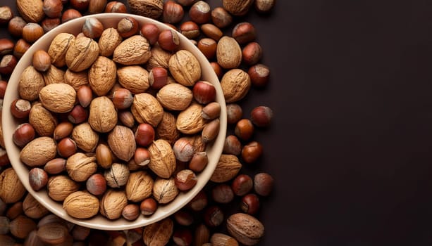 mixed nuts top flat view, AI generated image