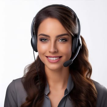 beautiful smiling woman with headset in a call centre