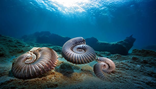 prehistoric trilobites under sea water, AI generated image