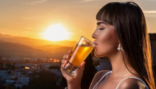 gorgeous young woman drinking tequila cocktail, AI generated image