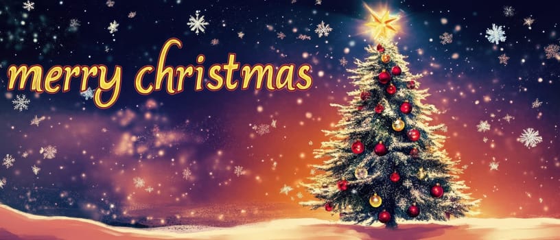 A beautifully decorated Christmas tree glows warmly under twinkling stars spreading joy and holiday spirit during the festive season.