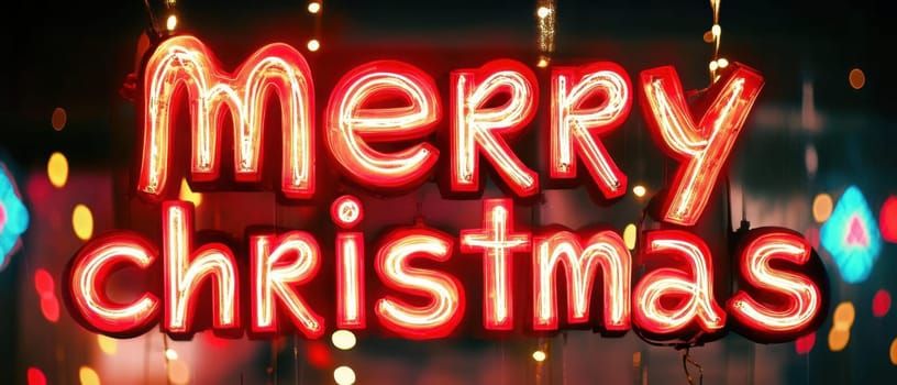 A vibrant sign displays Merry Christmas in bright lights creating a cheerful and festive atmosphere during the holiday season.