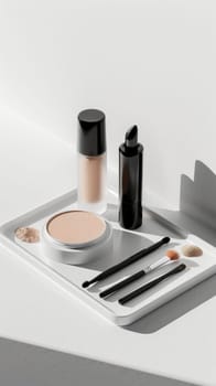 Clean and modern presentation of essential makeup products in a minimalist aesthetic.