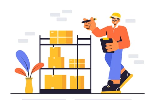 Vector Illustration of a Self Storage Unit with Cardboard Boxes Filled with Unused Items in a Mini Warehouse or Rental Garage with a Background