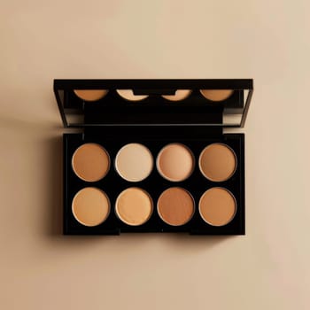 Concealer palette for covering blemishes and dark circles.